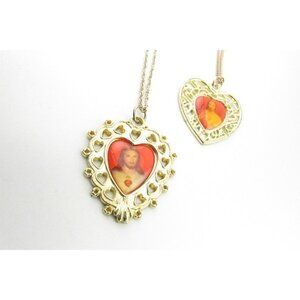 2 Vintage catholic colorful sacred heart of Jesus religious faith pendant